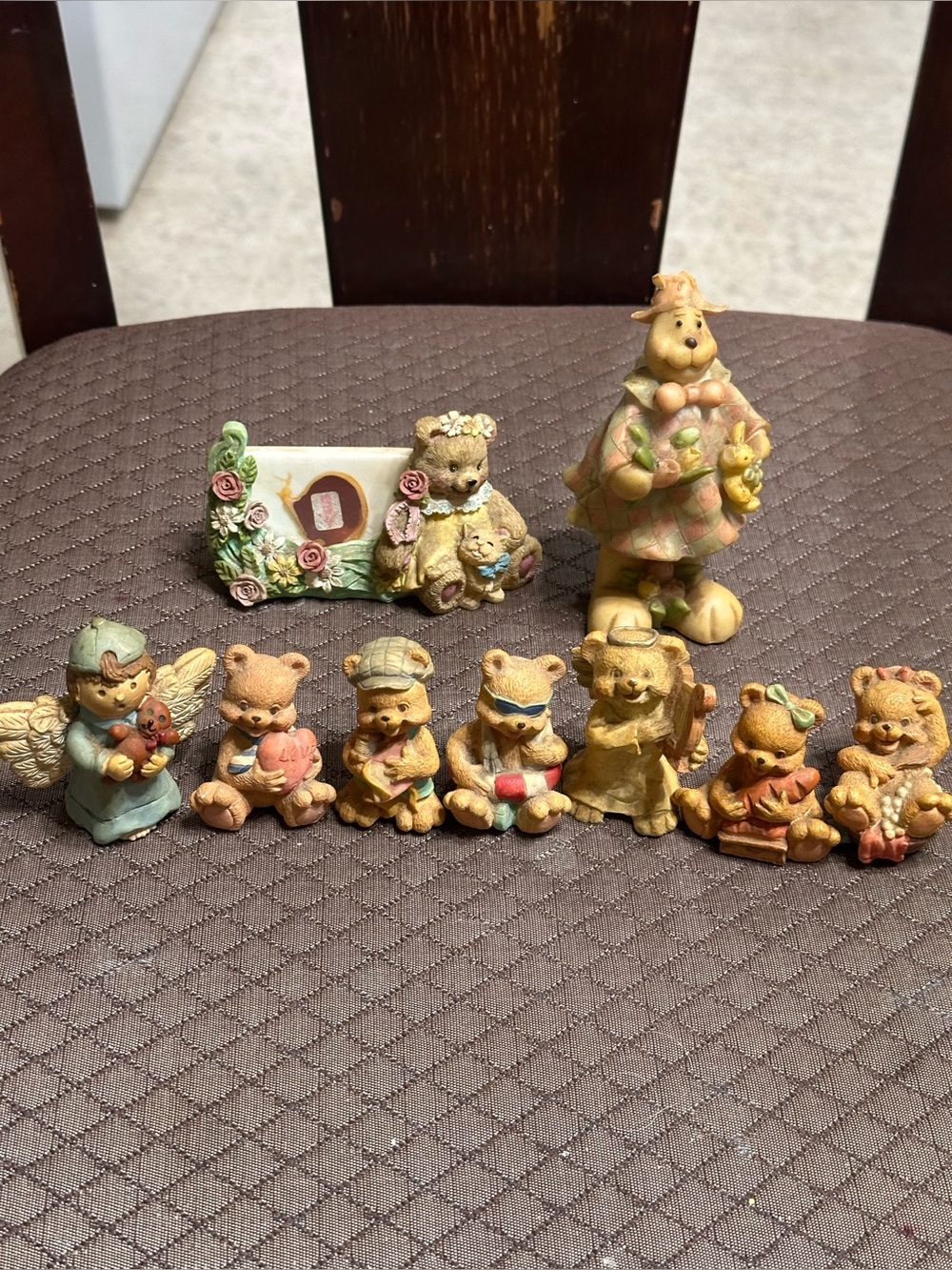 Vintage Teddy Bear Figurines Lot of 9 Resin Angel Music Love Home Decor Set
